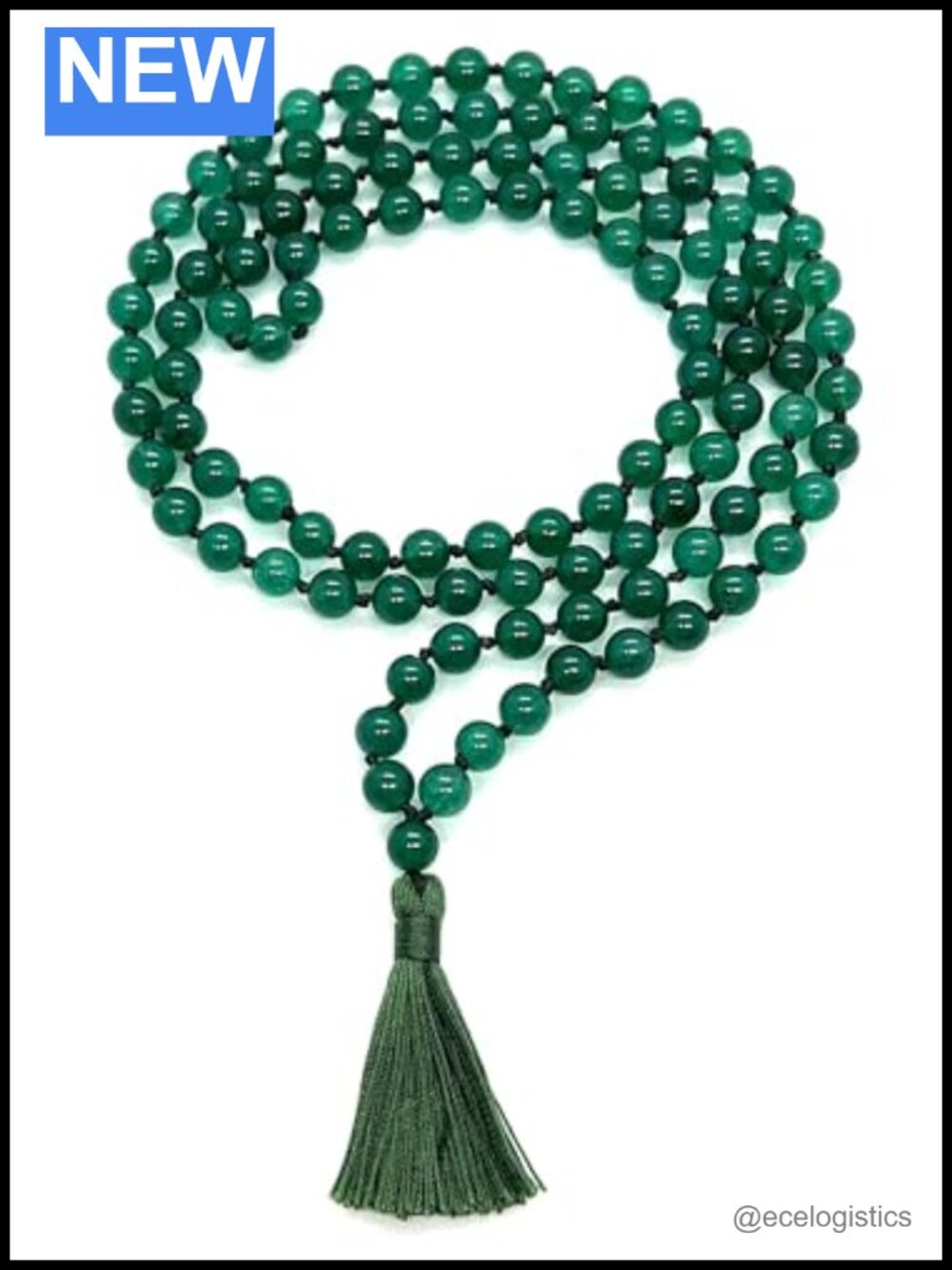 Green Jade Mala Necklace 108 Beads 8mm Hand-Knotted Meditation Necklace